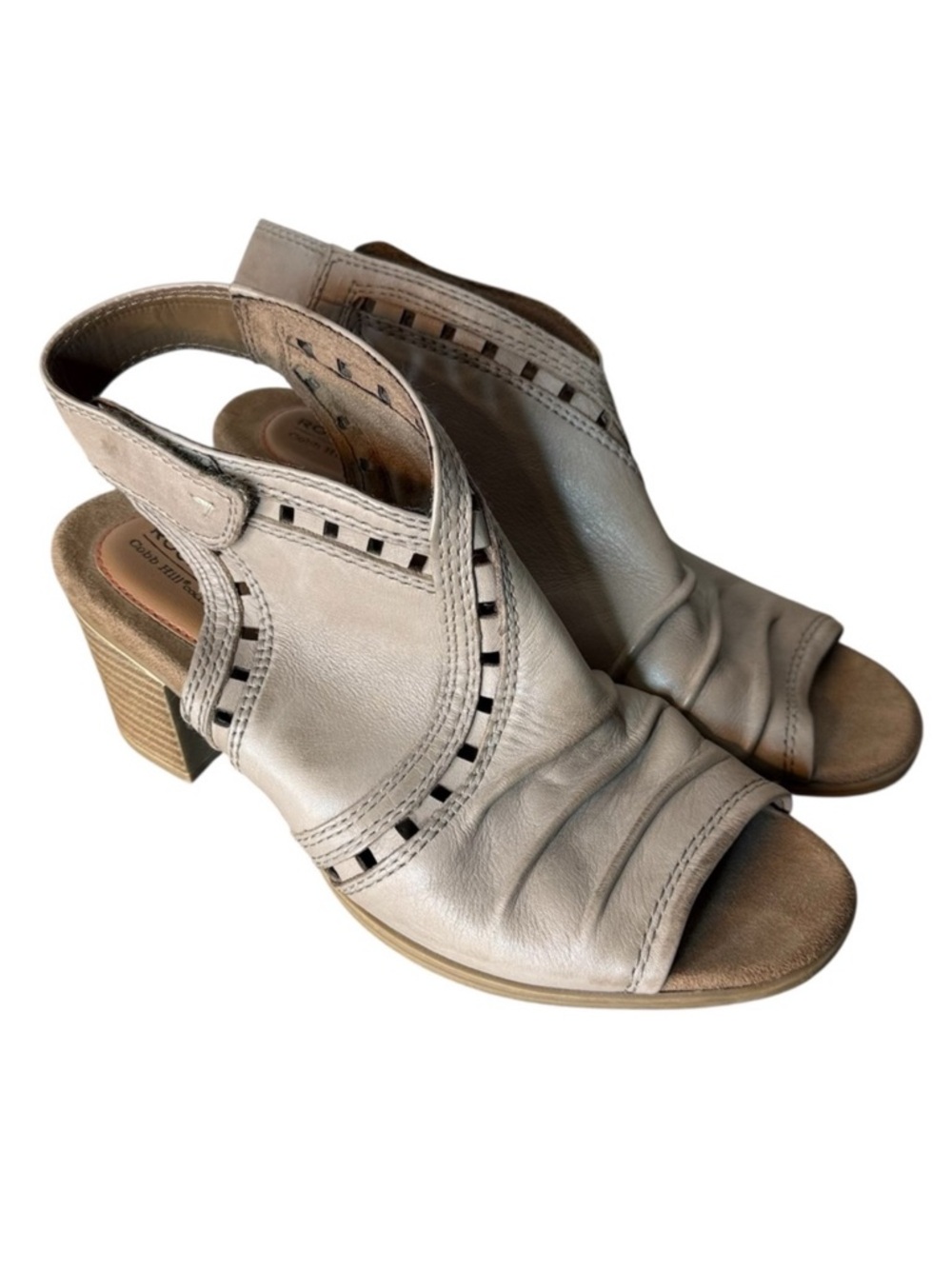 ROCKPORT Taupe Leather Sandals Velcro Heel Strap Cutouts Boho Size 8.5